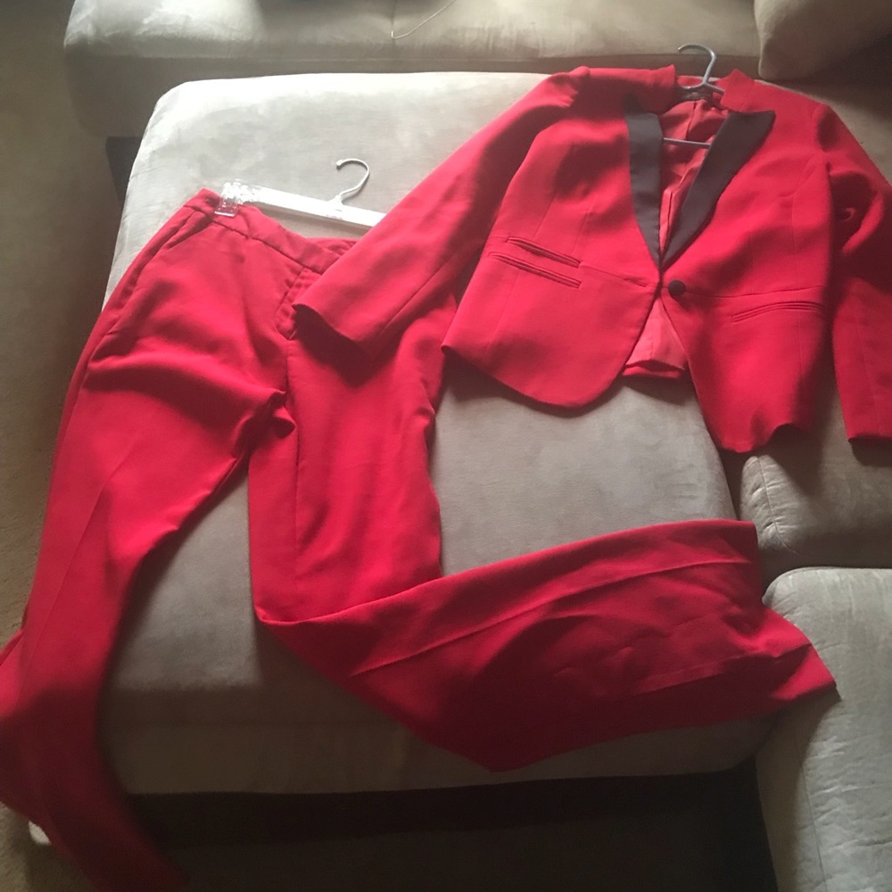 Red pants suit